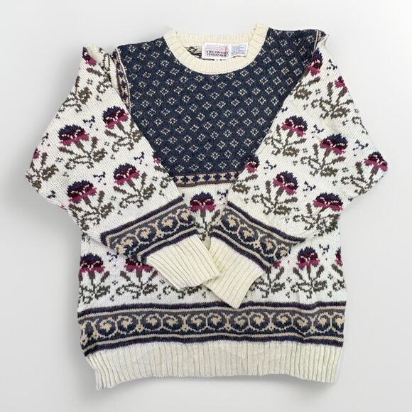 The Import Workshop Sweaters - Vintage 80s Floral Knit Sweater Import Workshop Cottagecore Grandma Cozy S